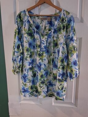 Art And Soul Blue & Green Floral Peasant Tunic